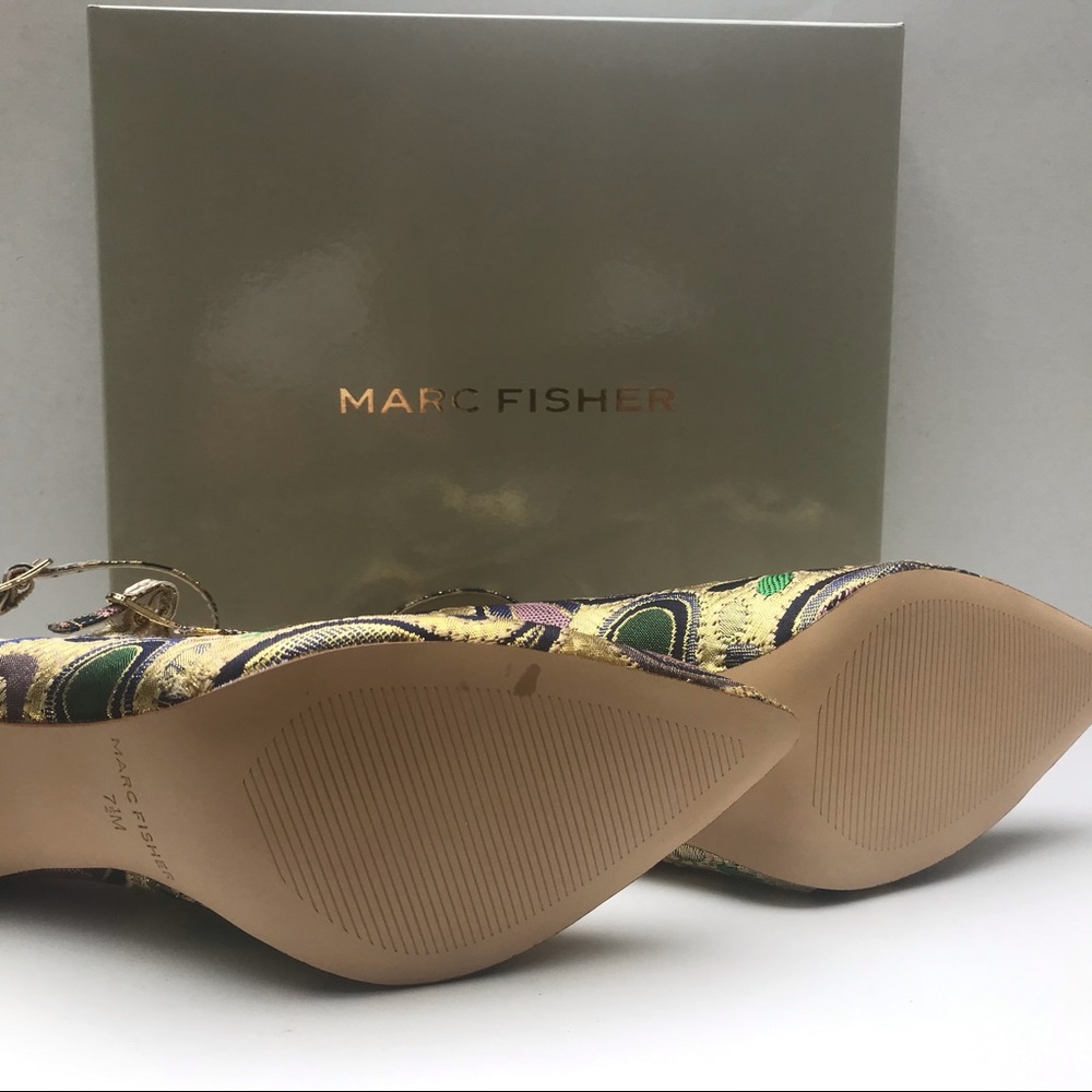 Marc Fisher Gold Brocade Heels NWOT - Picture 4 of 6